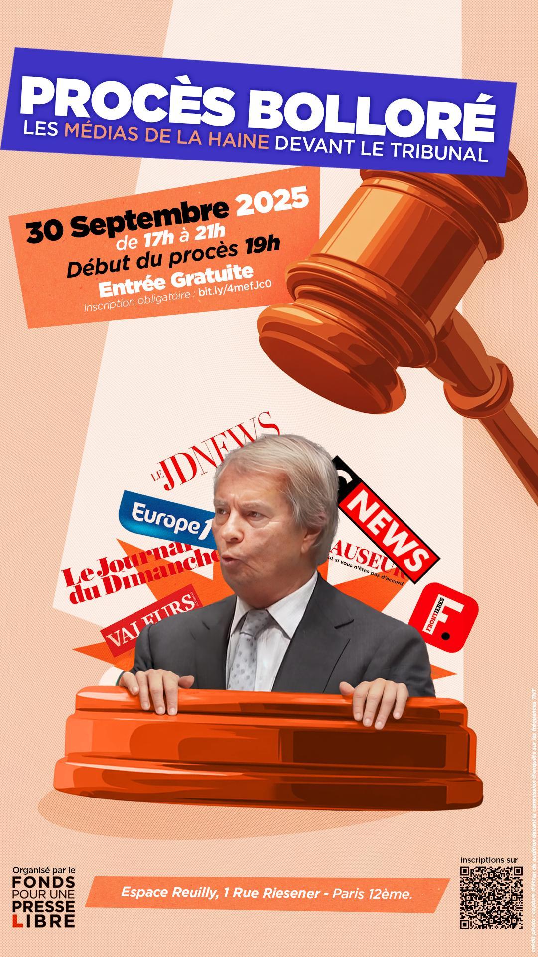 Réunion publique : "Procès Bolloré, les médias de la haine devant le tribunal"