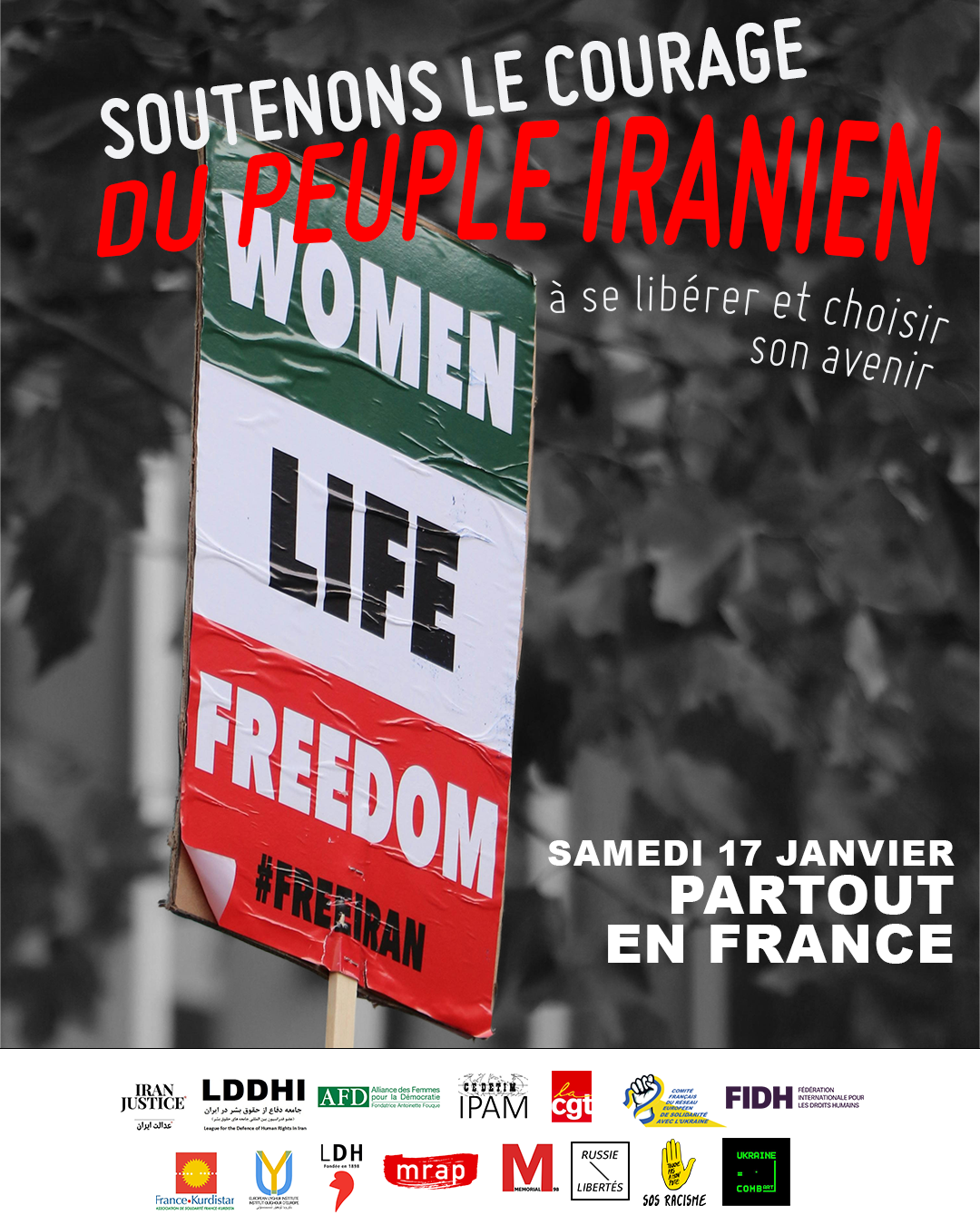 Appel à rassemblements : "Soutenons le courage du peuple iranien à se libérer et à choisir son avenir !"