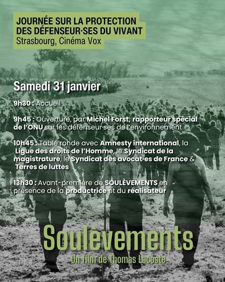 Table-ronde : « Penser concrètement la protection et l’avancée des droits pour les défenseur·ses du vivant » et projection du film Soulèvements